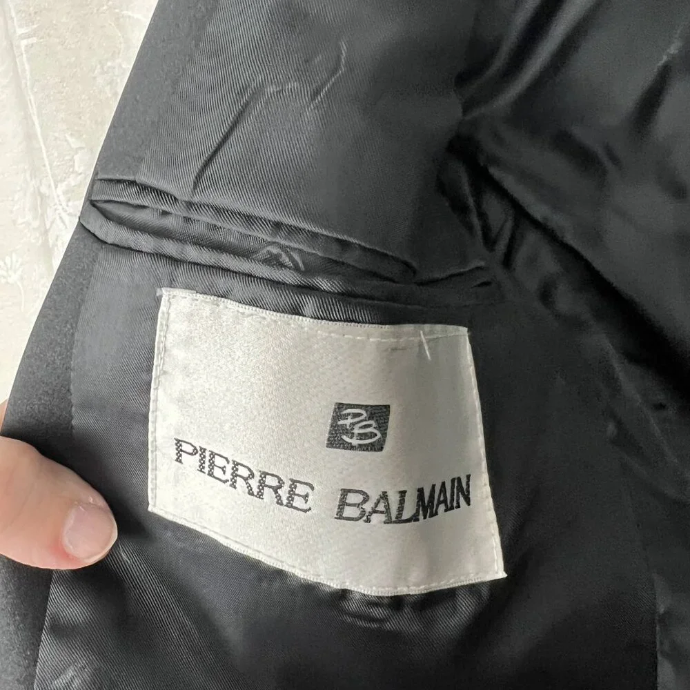 Pierre Balmain 40L tuxedo suit jacket wool 1-button blazer satin lapels formal